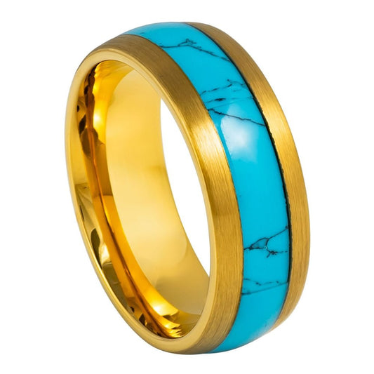 8MM DOMED YELLOW GOLD PLATED TUNGSTEN RING